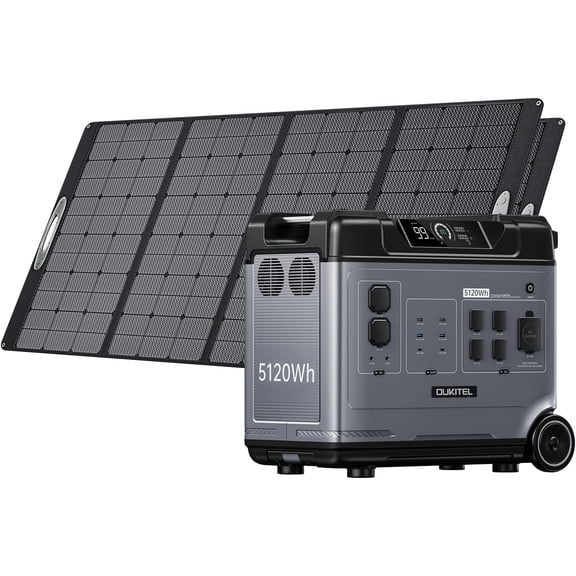 OUKITEL FFPOWER P5000 Solar Generator with 400W Solar Panel, 5120Wh Portable Power Station, 2200W AC Outlets, LiFePO4 Battery Backup, Fast Charging for Home Use,Camping，Emergencies
