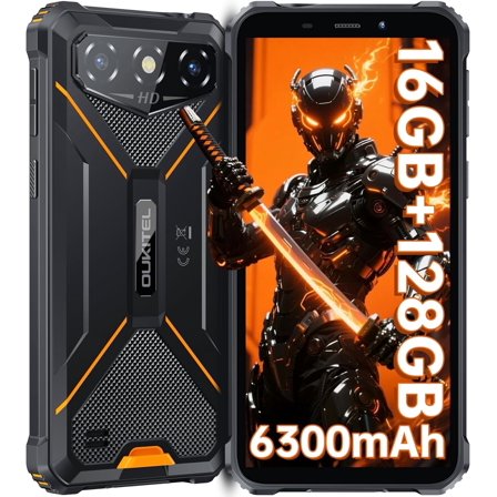OUKITEL G3 Rugged Smartphone Unlocked -16GB+128GB/1TB TF 6” HD Display IP68/IP69K Rugged Android Phone, 6300mAh Battery 13MP Rear Camera Waterproof Cell Phones, GPS/3.5mm Jack/Face ID/4G Dual Sim