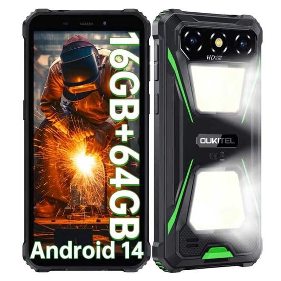 OUKITEL G5 Rugged Smartphone Unlocked - 16GB+64GB (1TB TF) Rugged Android Phone with Camping Light, 6300mAh Battery, 6.0" HD Screen Cell Phone, 13MP Main Camera, Face ID/GPS, Supports T-Mobile, Black
