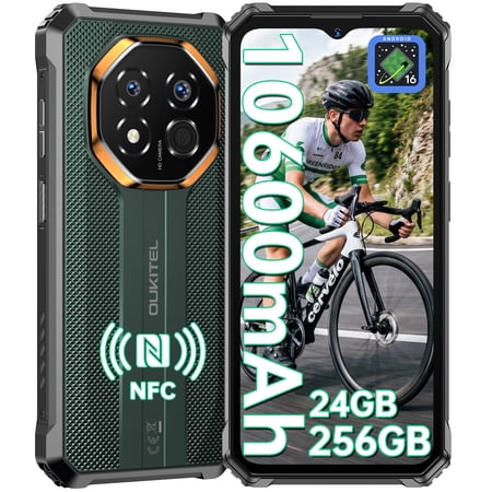 OUKITEL G7 Unlocked Rugged Smartphone, 10600mAh Battery & OTG Reverse Charge, Android 16 Cell Phone with 16GB+128GB, 64MP Camera, IP68 Waterproof Drop-Proof Construction Phone
