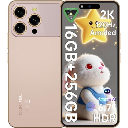 OUKITEL P1 Pro Unlocked Cell Phone Android 15-6.7" FHD+ AMOLED 120Hz Display Unlocked Android Phones, 16GB+256GB/2TB 50MP AI Camera Mobile Phones, 5150mAh Fingerprint/Face ID/Dual SIM/GPS/OTG/NFC