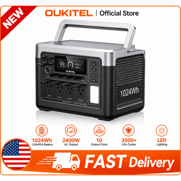 OUKITEL P1000 PLUS 1024Wh Portable Power Station, LiFePO4 Battery, 1800W AC Output (3600W Surge), 43Min Fast Charge, APP Control, Camping, RV
