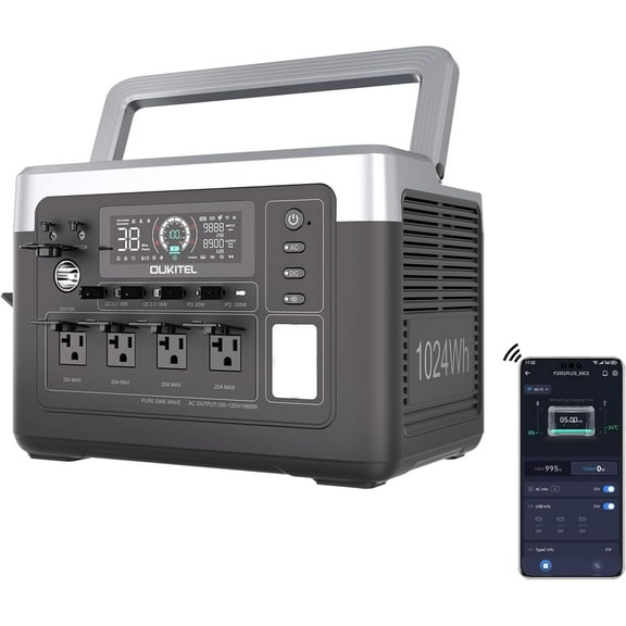 OUKITEL P1000 PLUS Portable Power Station, 1024Wh/320000mAh High Capacity, 43-Minute Ultra-Fast Charging, AC1800W Pure Sine Wave, APP Monitoring, Ideal for Outdoor Camping, Home Backup, RV Travel
