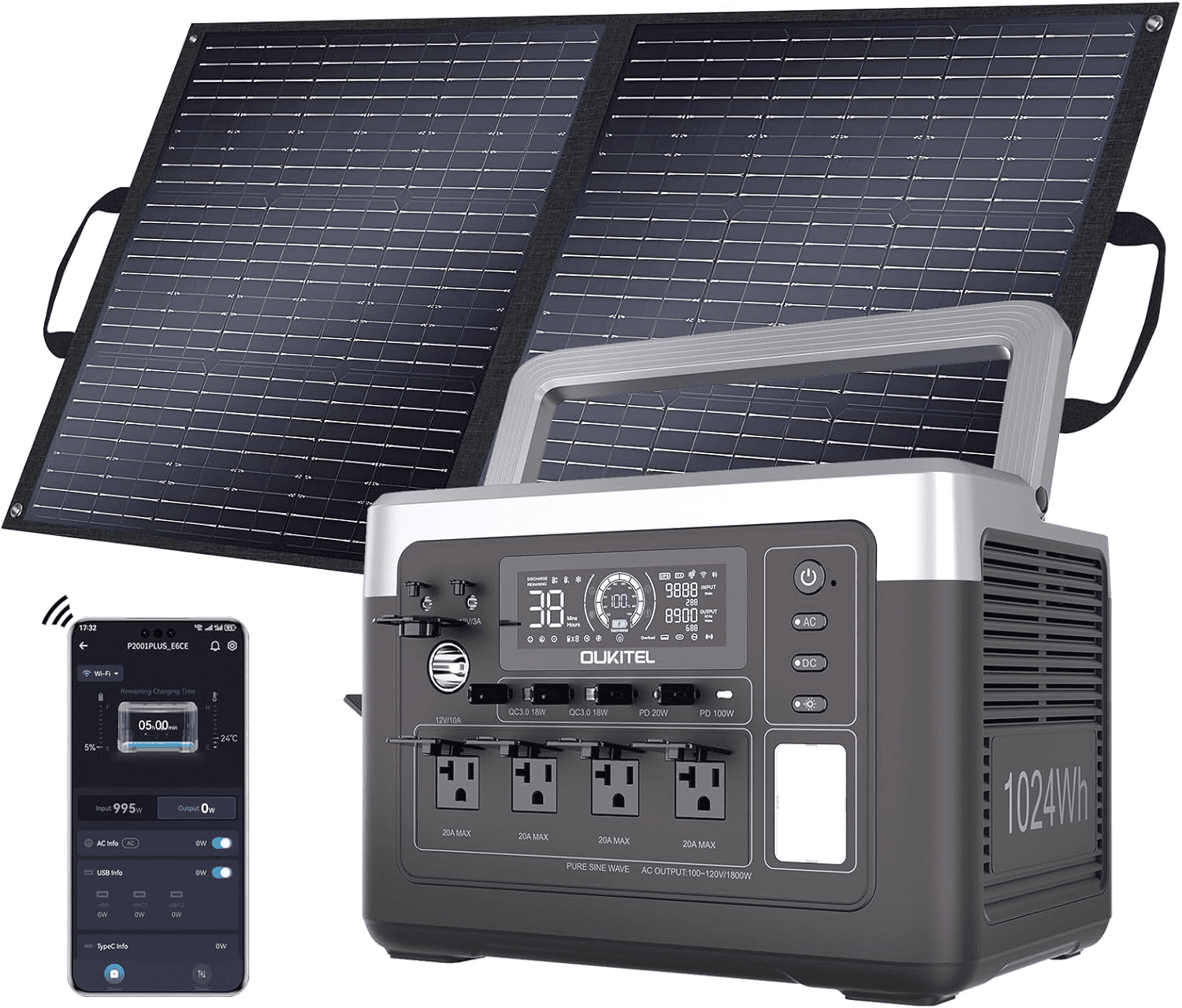 IEE P2400 Solar Generator with 2×200W Solar Panels, 2048Wh/2400W LiFePO4 Power Station, 1800W Fast AC Charging, APP Control, Home Backup & Outdoor Power Supply