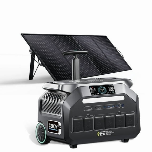 IEE P3200 Solar Generator with 200W Panel, 2048Wh LiFePO₄ Power Station 3200W (6400W Peak), 16 Ports, 1800W Fast AC/Solar Charging, APP Control, EPS Backup for Home, Camping & RV