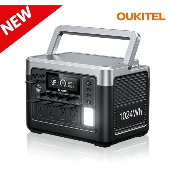 OUKITEL P1000 Plus 1800W Portable Power Station, 1024Wh LiFePO4 Solar Generator, 45-Minute Fast Charging, UPS Home Backup for Camping RV