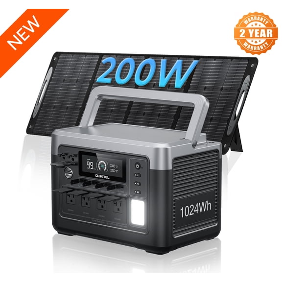 OUKITEL P1000 Plus Portable Solar Power Station, 1024Wh Capacity with 200W Solar Panel, 1800W Pure Sine Wave, APP Monitoring, Safe Power for Home & Outdoors.