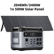 OUKITEL P2001 PLUS 2400W Solar Generator , 2048Wh Portable Power Station with 500W Solar Panel, 1.35H Fast Charging, LiFePO4 Battery, APP Control for Home Backup, Camping, RV, Outages
