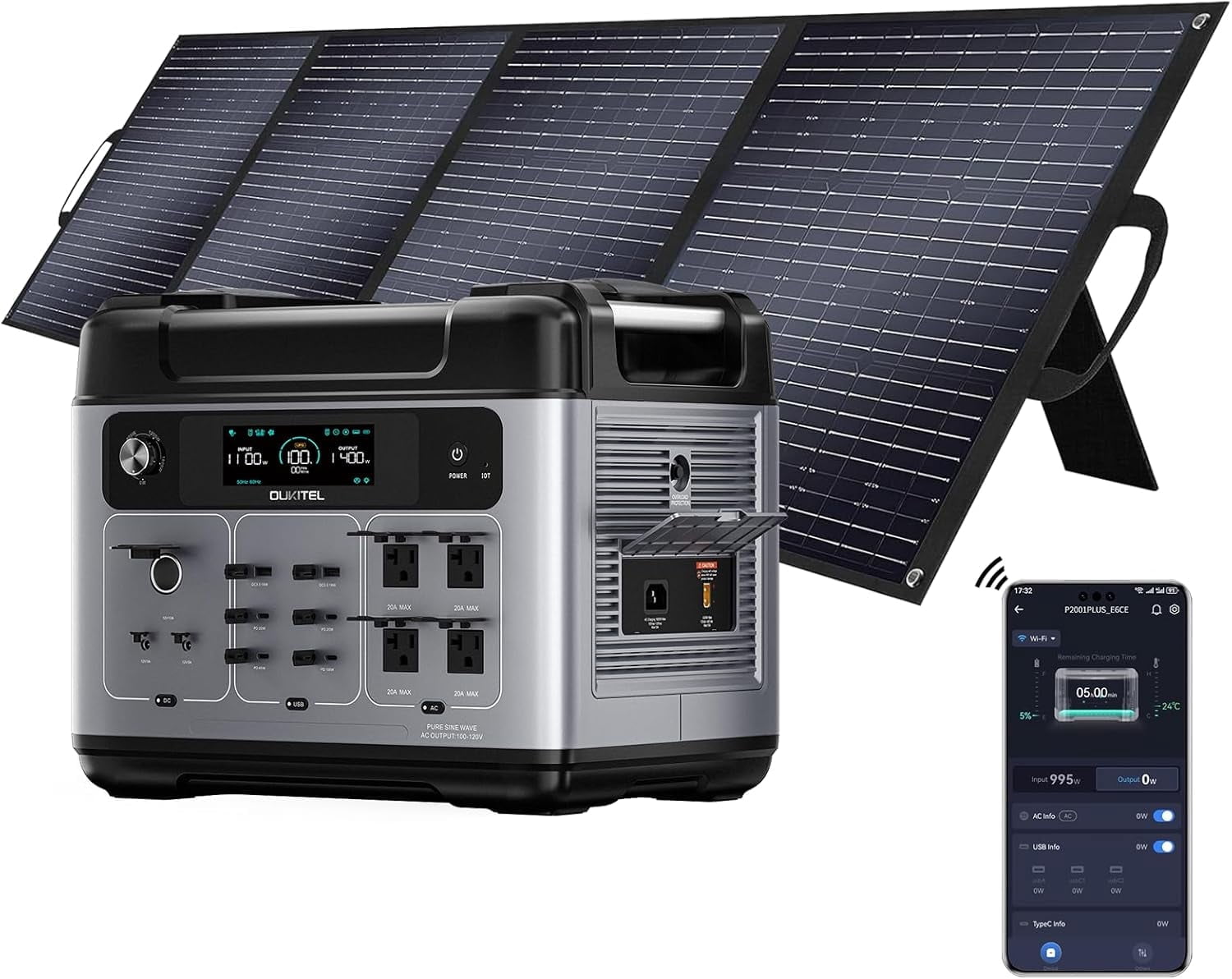 OUKITEL P2001 Plus 2048Wh/2400W Solar Power Station with 200W Solar Panels, Fast Charging Solar Generator for Home Backup, Camping, and Outdoor Use