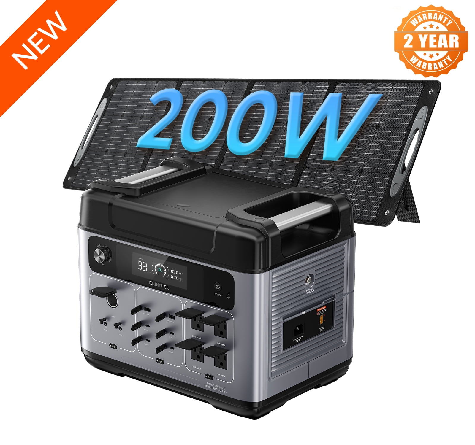 OUKITEL P2001 Plus 2400W Portable Power Station, 2048Wh LiFePO4 Battery, 200W Foldable Solar Panel – Solar Generator Kit for Home Backup, Camping, RV Emergency.