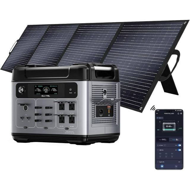 OUKITEL P2001 Plus 2400W Solar Generator with 200W Panel, 2048Wh LiFePO4 Power Station (5000W Peak), Fast Charging, APP Control, Home Backup & Outdoor Use