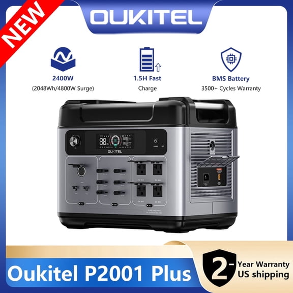 OUKITEL P2001 Plus Portable Power Station, 2048Wh LiFePO4 | 4800W Surge | 1.5H Charger | Quiet | Smart APP Control Emergency Power Station for Home, Camping