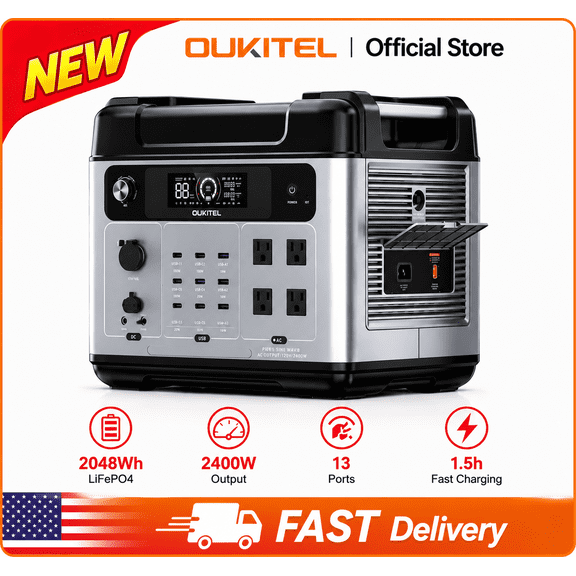 OUKITEL P2001 Plus 2400W Portable Power Station, 2048Wh LiFePO4 Battery, Solar Generator Home Backup with UPS, APP Control, for Camping, RV, Emergency Power Supply, CPAP