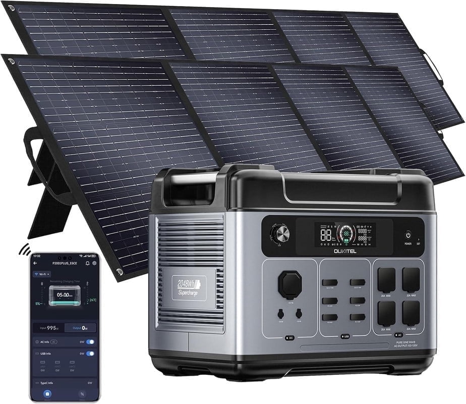 OSCAL PowerMax 1800 Solar Generator with 200W Solar Panels, 1024Wh LiFePO4 Battery, 1800W (3200W Surge) Portable Power Station, 700W Fast AC Charging, APP Control, 11 Outlets for Home, RV & Camping