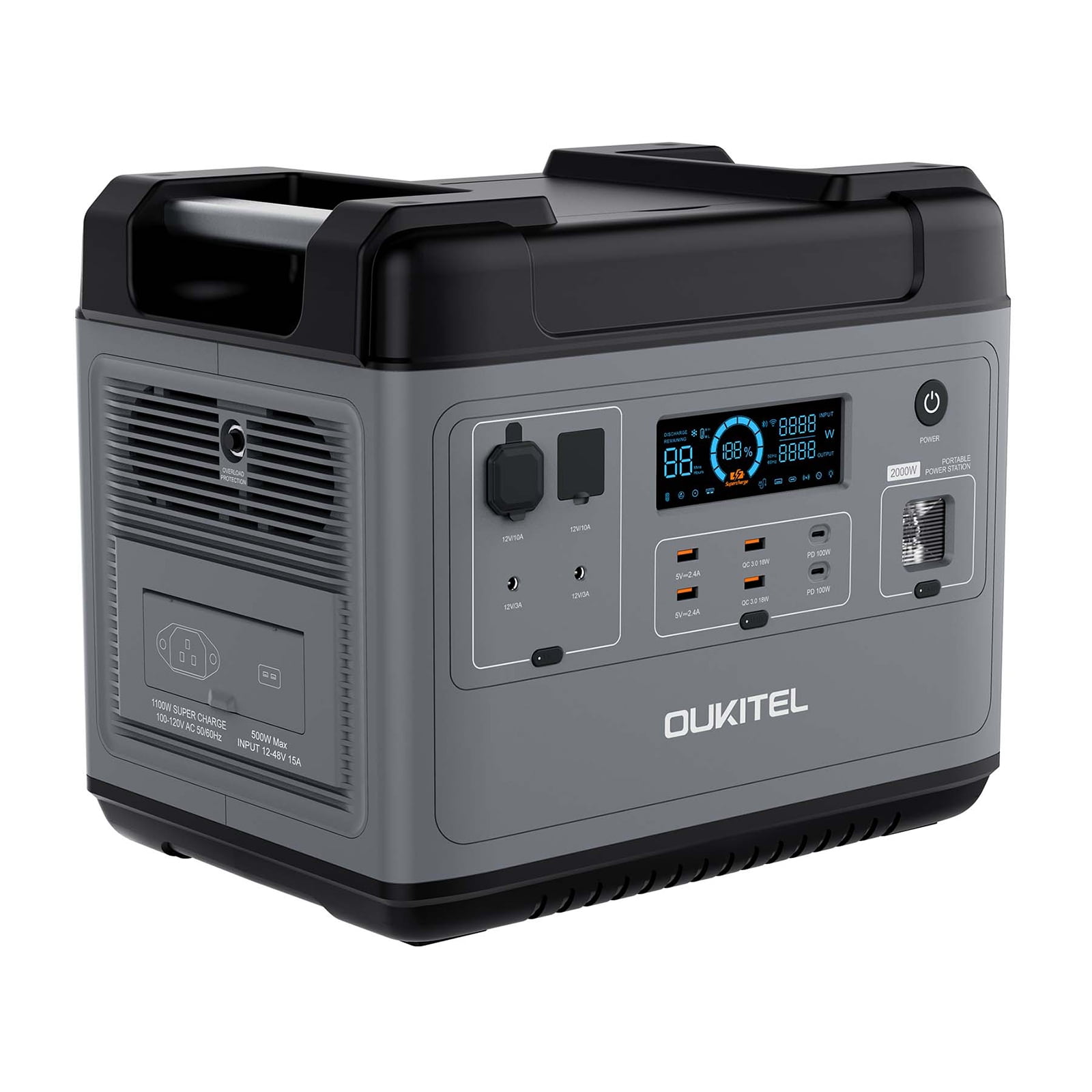 OUKITEL BP2000 Portable Power Station 2200W, 2048Wh Solar Generator with  LiFePO4-Battery, Max 16384Wh for Camping, Home Battery Backup, Emergency,  RVs : : Garden