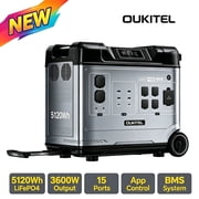 OUKITEL LiFePO4 Power Station, 5120Wh Battery Backup, 3600W High-Power AC Output, APP Remote Control, for Home Backup, Power Outage, Camping & RV, P5000PRO