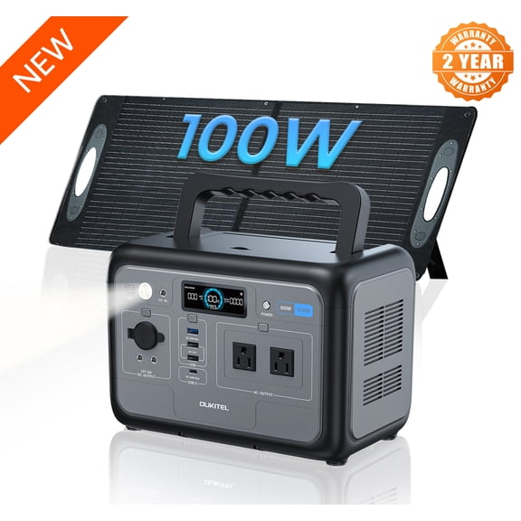 OUKITEL P800 800W(1600W Peak) Solar Generator with 100W Solar Panel, 512Wh Solar Powered Generator LiFePO4 Battery Emergency for Home Backup Camping RVs
