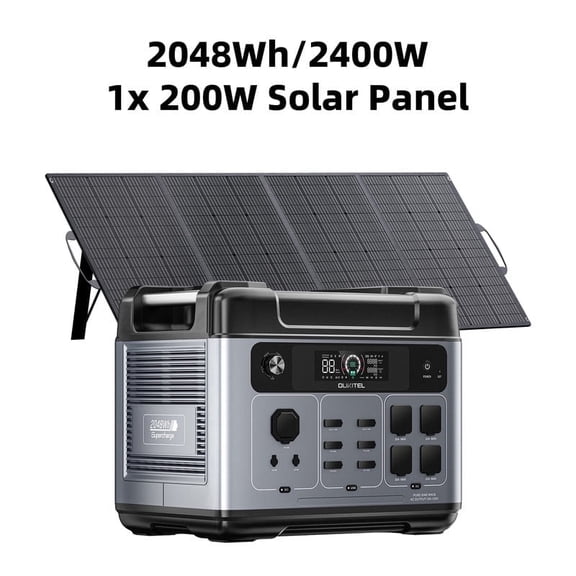 OUKITEL Portable Power Station P2001 PLUS, 2048Wh LiFePO4 Battery, 2400W (5000W Peak) Solar Generator with 1x200W Panel, App Control, 13 Outlets, Fast Charging for Home Backup, Camping