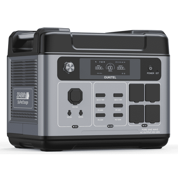OUKITEL Portable Power Station P2001 PLUS, 2048Wh LiFePO4 Battery, 2400W (5000W Peak) Solar Generator, App Control, 13 Outlets, Fast Charging for Home Backup, Camping