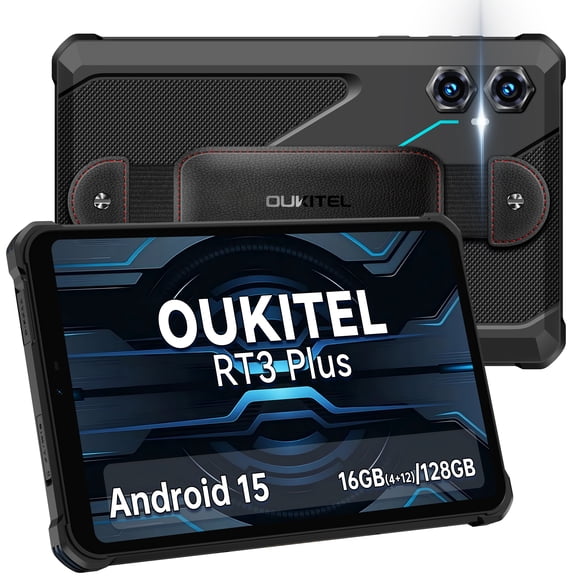 OUKITEL RT3 Plus Rugged Tablet Android 15-11000mAh Battery, 8 Inch Tablets, 16(4+12expansion)GB RAM+128GB ROM, 16MP Camera, IP68/ IP69K Waterproof/ GPS/ NFC/ T-Mobile