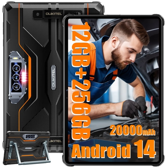 OUKITEL RT8 Rugged Tablet 11" 2K Android 14, 12GB RAM, 256GB Storage, 48MP Camera, 20,000mAh Battery, IP68/IP69K Military-Grade Durable