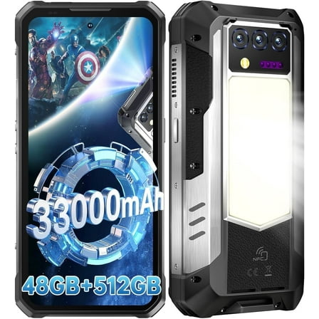 OUKITEL WP100 Titan Rugged Smartphone 5G - 33000mAh Rugged Phone with Projector, 48GB+512GB Unlocked Android 14 Cell Phones with 1200 Lumens Camping Light, 6.8'' FHD+120Hz Smartphone, 200MP, Black