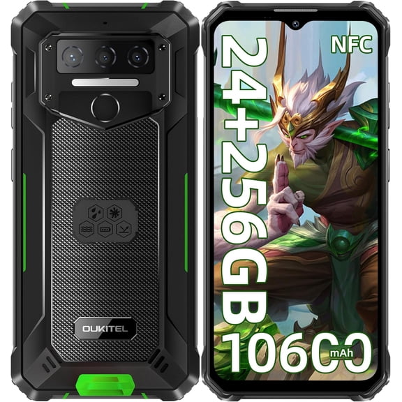 OUKITEL WP23 Plus Rugged Phone Unlocked , 256GB,10600mAh Battery, 6.52'' Display Rugged Smartphone-Black/Green