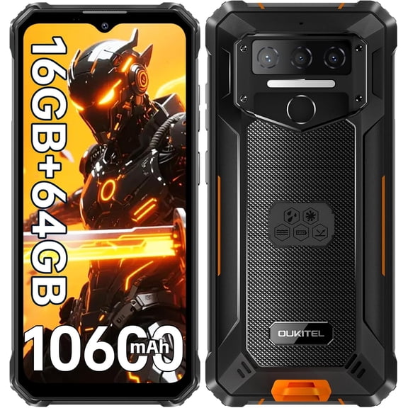 OUKITEL WP23S Rugged Phone Unlock, 10600mAh Battery, 4GB RAM, 64GB Storage, 6.52-inch, Android 15, Black/Orange/Green