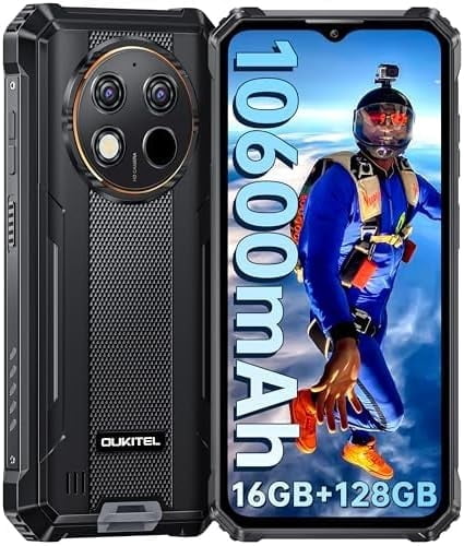 OUKITEL WP28S Rugged Smartphone Unlocked - 16GB 128GB Rugged Phone Android 14, Octa Core 10600mAh Battery IP68 Cell Phone, 6.52" HD,4G Dual Sim,NFC,OTG,BT5.0,Fingerprint,Black