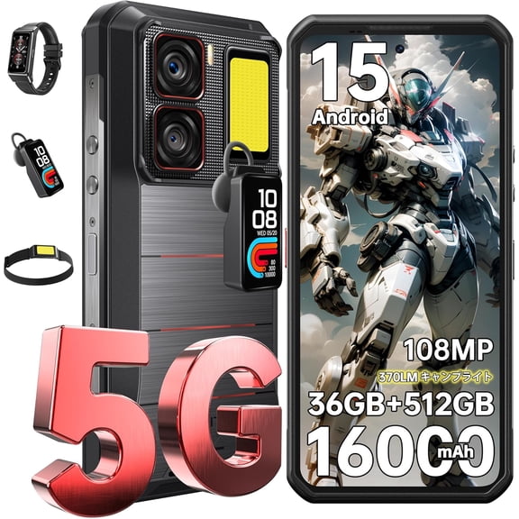 OUKITEL WP300 5G Rugged Smartphone,16000mAh Battery 36GB+512GB/2TB Unlocked Android 15 Cell Phone,IP68/IP69K Military-Grade Durability,108MP Camera,6.8'' FHD Display Dual Sim,with Earbuds,Smartwatch.