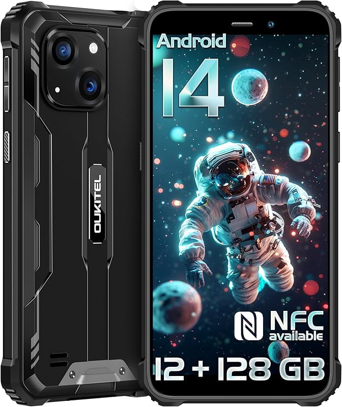 IP68 Unlocked Rugged Smartphone | OUKITEL WP32 with 6300mAh All-Day Battery & NFC | 6.0" HD+ Android 14, 12+128GB, 4G Dual SIM for T-Mobile, Face ID, Black
