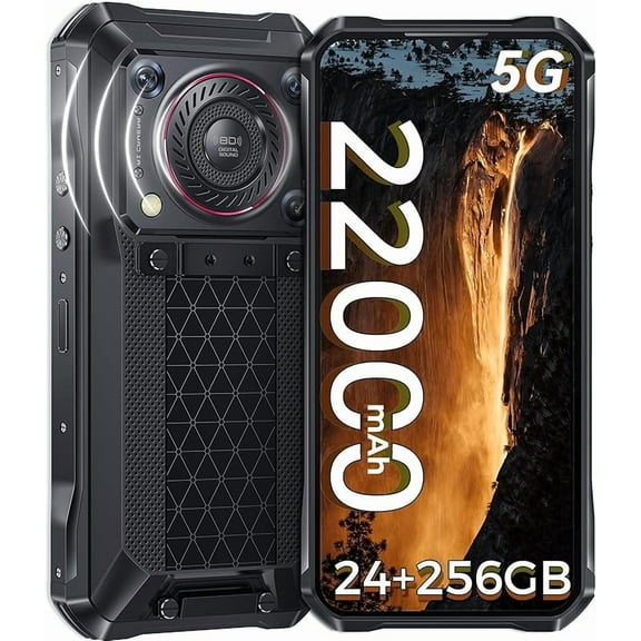 OUKITEL WP33 PRO (2024) 5G Rugged Smartphone - 22000mAh/33W Fast Charging Rugged Phone Unlocked 24GB+256GB Waterproof Phone 136dB Loud Speaker, 64MP+32MP Camera Night Vision, OTG, Indestructible Phone