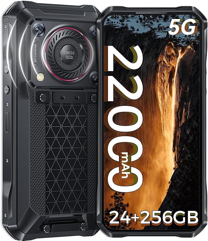OUKITEL WP33 PRO (2024) 5G Rugged Smartphone - 22000mAh/33W Fast Charging Rugged Phone Unlocked 24GB+256GB Waterproof Phone 136dB Loud Speaker, 64MP+32MP Camera Night Vision, OTG, Indestructible Phone