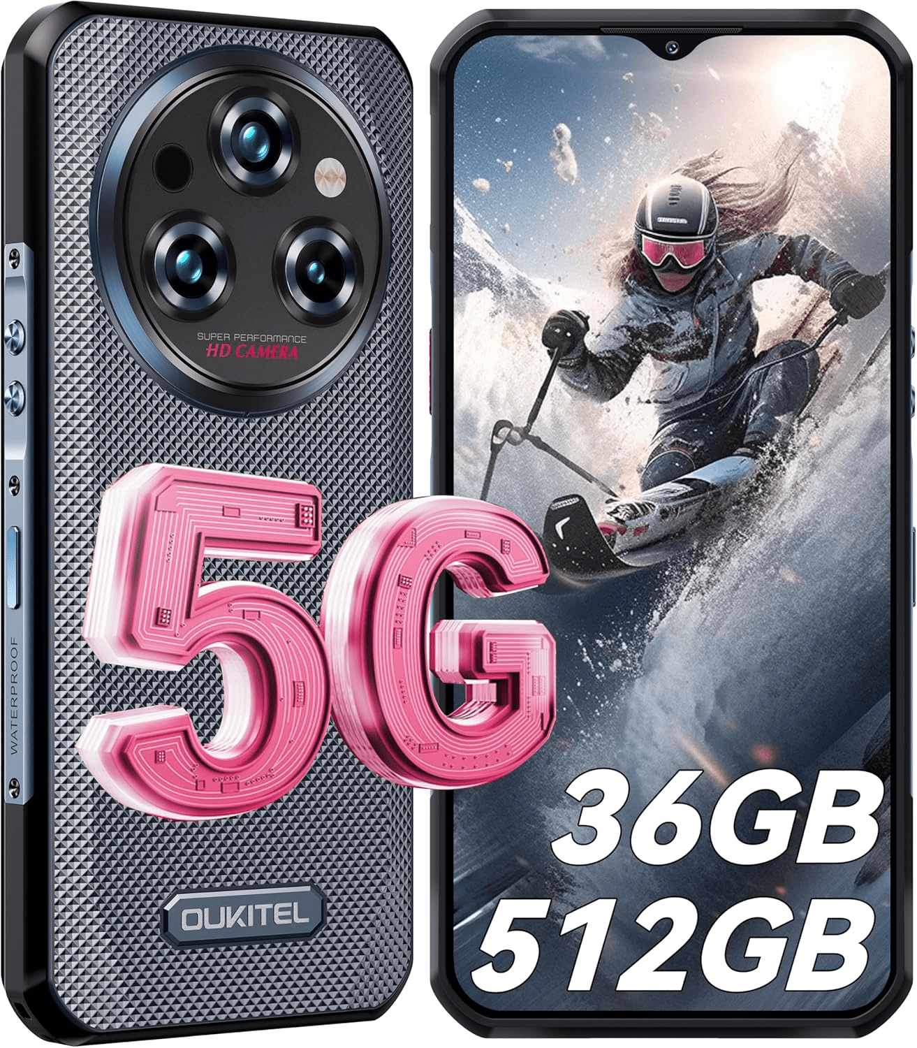 OUKITEL WP35 Pro Rugged Smartphone 5G - 36GB+512GB Android 14 Rugged Phone, 11000mAh Large Battery, 6.6" FHD+ Corning Screen, Dual Sim Cell Phone, 64MP+32MP Camera, NFC/OTG/BT5.2/GPS