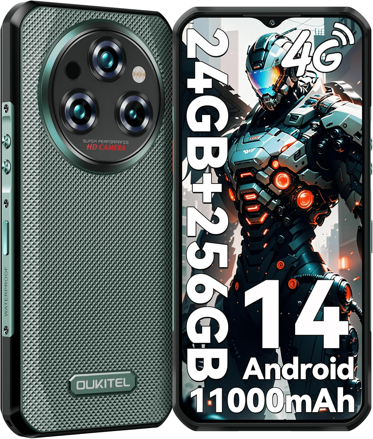 OUKITEL WP35S Rugged Smartphone Unlocked Android 14-24GB+256GB 11000mAh Large Battery, 6.56" FHD+ Phone, 48MP Main Camera IP68/IP69K Waterproof Cell Phone 4G Dual SIM NFC/OTG/BT5.0/T-Mobile