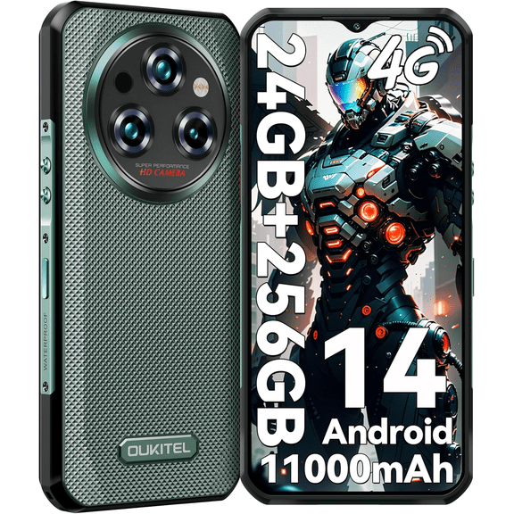OUKITEL WP35S Rugged Smartphone Unlocked Android 14-24GB+256GB 11000mAh Large Battery, 6.56" FHD+ Phone, 48MP Main Camera IP68/IP69K Waterproof Cell Phone 4G Dual SIM NFC/OTG/BT5.0/T-Mobile