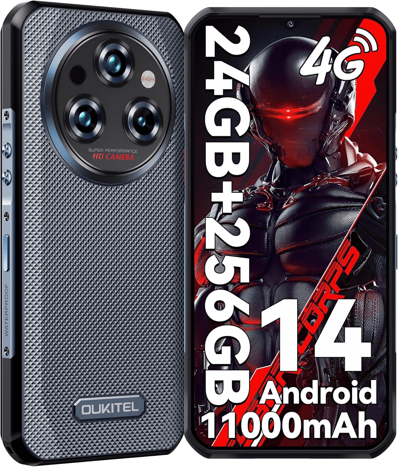 OUKITEL WP35S Rugged Smartphone Unlocked Android 14-24GB+256GB 11000mAh Large Battery, 6.56" FHD+ Phone, 48MP Main Camera IP68/IP69K Waterproof Cell Phone 4G Dual SIM NFC/OTG/BT5.0/T-Mobile