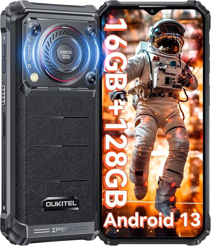 OUKITEL WP36 2024 Rugged Smartphone - 10600mAh Rugged Phone 128dB Loud Speaker, Android 13 Cell Phone, 16GB+128GB Dual Sim Phones 6.52" Big Screen, NFC/OTG, T-Mobile Compatible Rugged Smart Phone