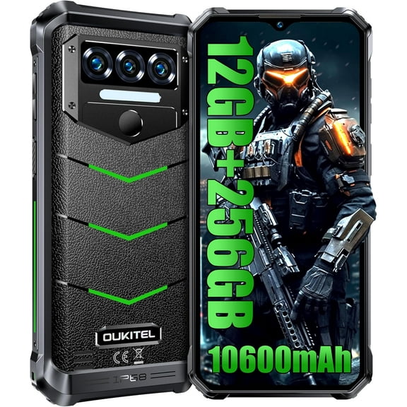 OUKITEL WP38 Rugged Smartphone Unlocked - 2024 12GB RAM+256GB ROM Rugged Cellphones, 10600mAh Battery IP68/IP69K Android 13 Waterproof 6.52" HD+ Mobile Phone, OTG/NFC/4G Dual SIM/Fingerprint/T-Mobile