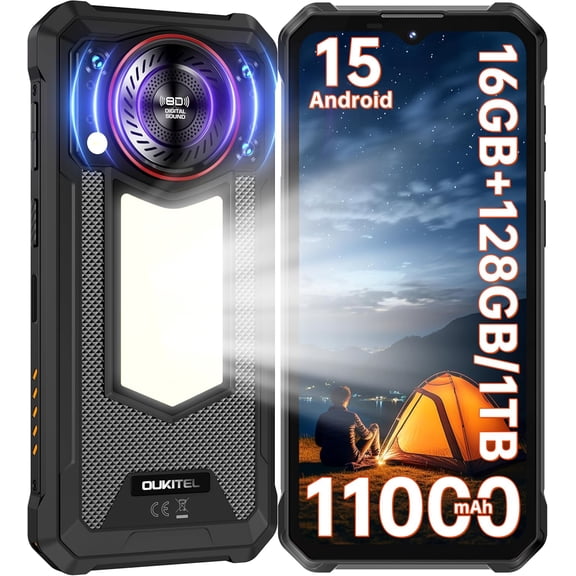 OUKITEL WP53S Rugged Smartphone Android 15, 11000mAh Rugged Phone,4GB RAM 128GB ROM, 6.52" HD , Black