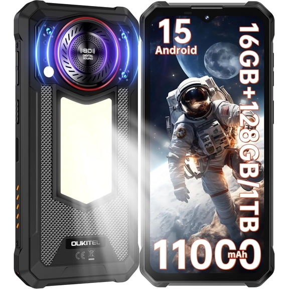 OUKITEL WP53S Rugged Smartphone Unlocked,16B+128GB Android 15 Rugged Phone,11000mAh Battery with Camping Light,6.52" FHD+,13MP+8MP IP68/IP69K Waterproof Cell Phone 4G Dual SIM NFC/OTG/Louder Speaker