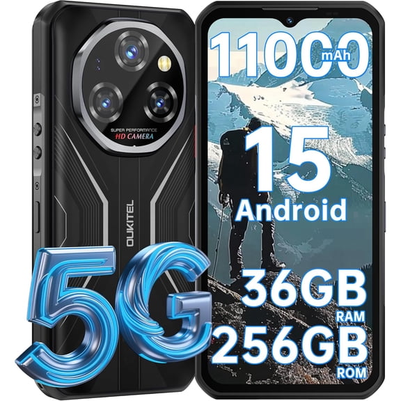 OUKITEL WP55 Rugged Smartphone 36GB12+24RAM 256 ROM, 11000mAh Rugged Phones,Black