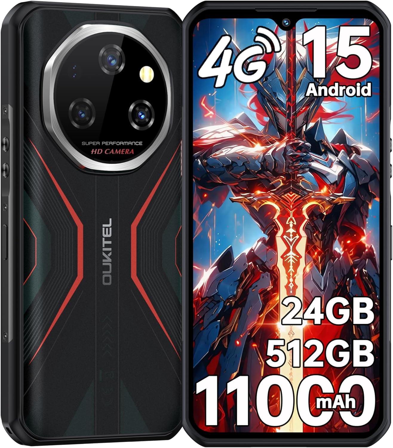 OUKITEL WP55S 4G Rugged Phone Unlocked, 24GB+512GB/2TB Android 15, 11000mAh Battery 64MP+32MP Main Camera, 6.6" 120Hz Rugged Smartphone, IP68/69K Waterproof Cell Phone 4G Dual SIM NFC/OTG