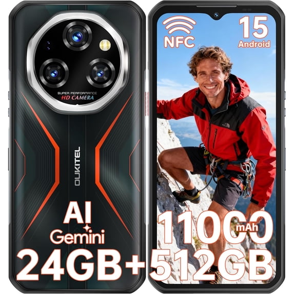 OUKITEL WP55S Rugged Phone Unlocked, 24GB 512GB/2TB Android 15, 11000mAh Battery