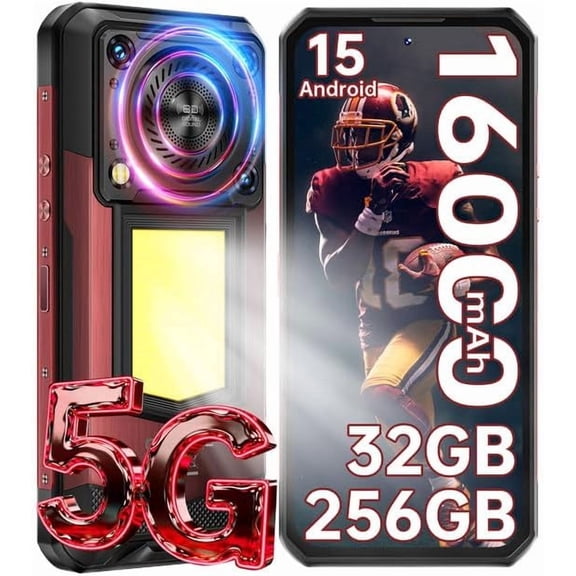 WP56 Rugged Phone 5G Unlocked,16000mAh Battery 32B+256GB/2TB Android 15 Rugged Smartphone,1000-Lumen Camping Light 6.8" FHD+ 120Hz 108MP+32MP,128dB Louder Speaker Waterproof Cell Phone,NFC/GPS/OTG