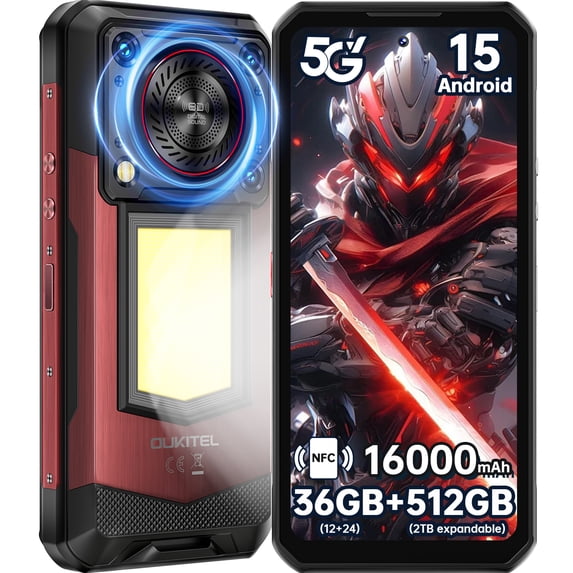 Unlocked Rugged Phone 36gb(12+24expansion)+512gb Oukitel WP56 16000mAh Battery 45W Fast Charging Ip68 Waterproof Shockproof Cell Phone For Delivery Personnel Industrial Practitioners Outdoor Users
