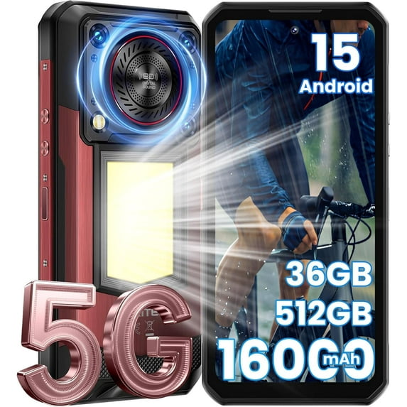 OUKITEL WP56 Rugged Smartphone 5G, 16000mAh/45W, 36GB +512GB/2TB Android 15 Rugged Phone Unlocked, 1000-Lumen Camping Light, 6.8" FHD+ 120Hz, 108MP+32MP, 128dB Loud Speaker Waterproof, NFC/GPS/OTG