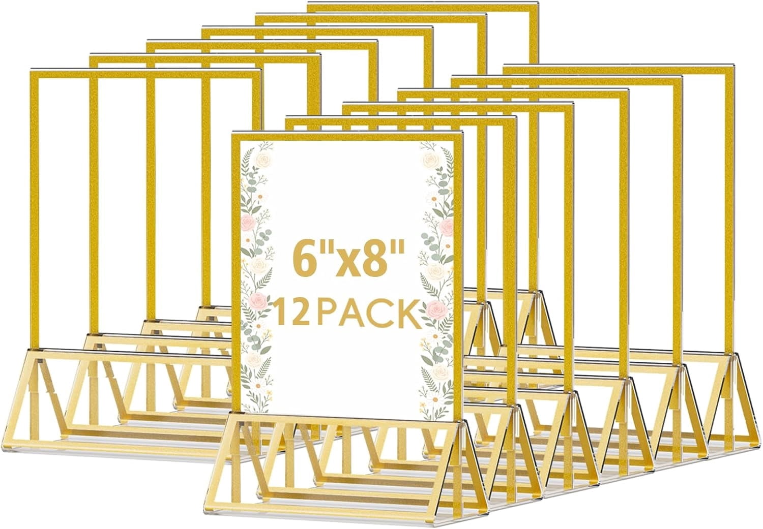 OUKMIC 12 pack Acrylic Sign Holder 5.82 x 8.26 inch, Double Sided Gold ...