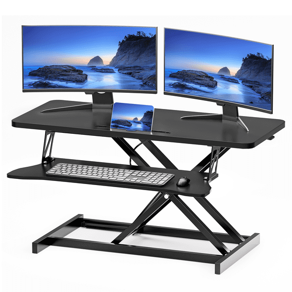 OUKMIC 32" Stable Standing Desk Converter, Height Adjustable Sit Stand Up Desk Riser for Home Office