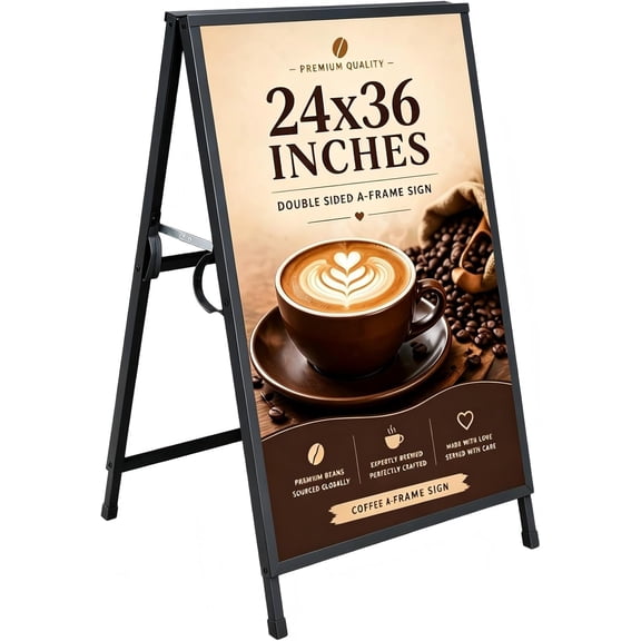 OUKMIC A Frame Sign 24x36 inches, Sandwich Board with Handle, Steel Metal Double-Sided Folding Frame